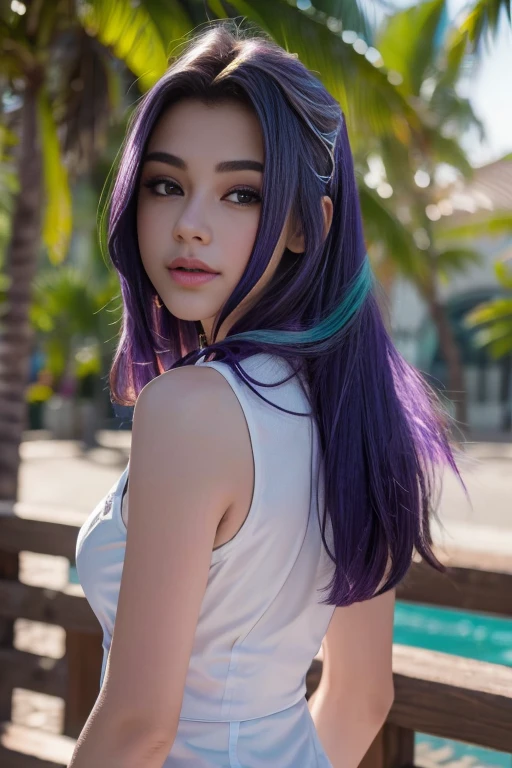 (La mejor calidad, 4k, 8k, Altas Resoluciones, Obra maestra:1.2), Ultra detallado, cara detallada, Labios y ojos detallados..........., lindo maquillaje , aspecto atractivo, Rostro expresivo, realista,
Romper ,Beautiful Caucasian woman , hermosa modelo adolescente 18 years old, Grandes ojos color morado, piel clara, slim and athletic, cabello largo , coletas,
Romper (dynamic pose), senos grandes , excited expression, Luz solar suave iluminando la escena, Sutil movimiento del viento en el cabello, happy expression, gloomy atmosphere, afable, Natural lighting that emphasizes your features..........., Subtle shadows that add depth and dimension to the image....... mlp , Aria blaze , ojos color morado , pelo largo color morado con mechas color turquesa, cabello color morado con coletas , parque , noche , cuerpo completo , posando sexy , usa outfit sexy
