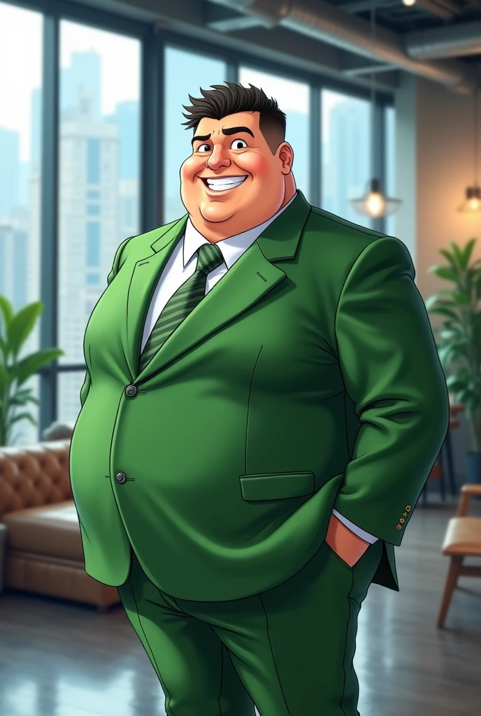 Extremely fat、obesity、fat、Round face、Real Estate Sales、Able to work、Green suit、Married people、No children、Young people、Short Hair、business hair、I'm giving my hair、Having her hair done、Funny、I like Conan、I like anime、I like women、Single、Height about 165cm、