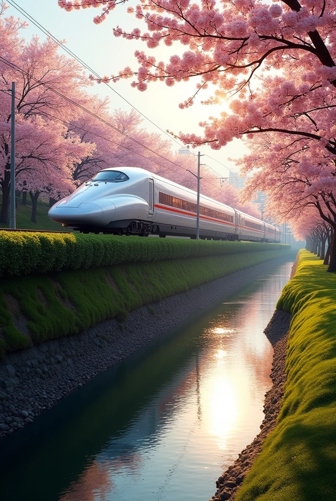 Shinkansen from the river
Levee