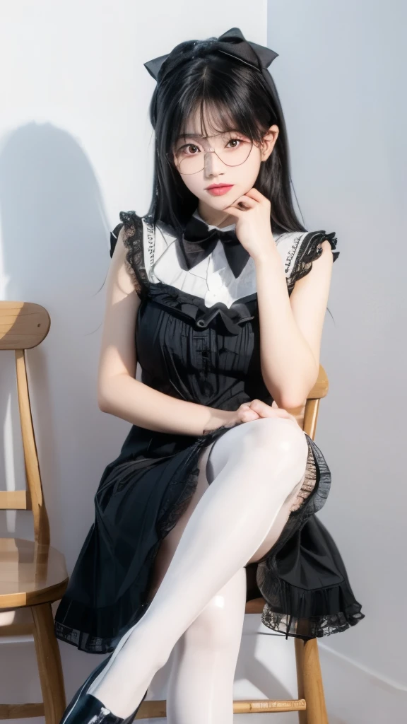 masterpiece,Best Quality,Skirt Solo, One girl, bangs, View your viewers,zip side combat boots 
buckle suspension short skirt
white blouse with lace
black tie_ribbon
Red eyeshadow