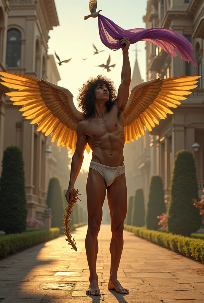 A skinny guy ager , teenung, long shot, he wore sexy briefs, sexy underwaer, in the in a large Victorian castle, has beautiful long curly hair, is in the courtyard of a Victorian mansion in a dynamic pose holding a golden laurel, with birds holding a purple cloth in the sky, and on his back he has golden wings,, with unparalleled attention to detail., This photorealistic portrait combines the style of National Geographic., Capture every detail of his textured skin in 8k resolution. Leica digital SLR camera. His features were clearly visible., From the deep-set eyes to the chiselled jawline., Make this image a true masterpiece..Lift. (8K UHD、RAW Photography、Photorealistic Portrait Leica Digital SLR、Lifelike images), big bulge, (bulgej8), HD, 8k, detail body, (detail face), pefect full body, ((long shot)), Realism, realistic detail, clean long leg, (tall guy), cute face, sand in the feets, (Best quality), realistic、a handsome white skin guy in sheet, white thong, Flawless anatomy、shirtless., ideal male body、male model, majicMIX alpha wheat orange boy band, HD, (8k), Ghost costume - Halloween, clean and white legs , extremely long, (male model), work of art, top quality, (handsome man), perfect body, male model beauty, ((sheer white underwear)), (male focus), (fit body), full body shot, full body shot, full body, (hairless body), tall and slim, shapely body, (young face), skin detailed, Real people, Reality, realistic optics, crazy details, Face model details, Maximum magnification, Exaggerated SurReality, quite, Light and intricate details, High detail, digital painting, art station, concept art, soft focus , pointy, unreal engine 5, 8k, art by Ross Tran and Greg Rutkowski and Alphonse Mucha, ultra HD, 8k, male only screen .8k Ultra HD, dslr, low light, high quality, Fujifilm XT3, model of 2 people, two people, (teenagerery young, male, wonderful, gorgeous,