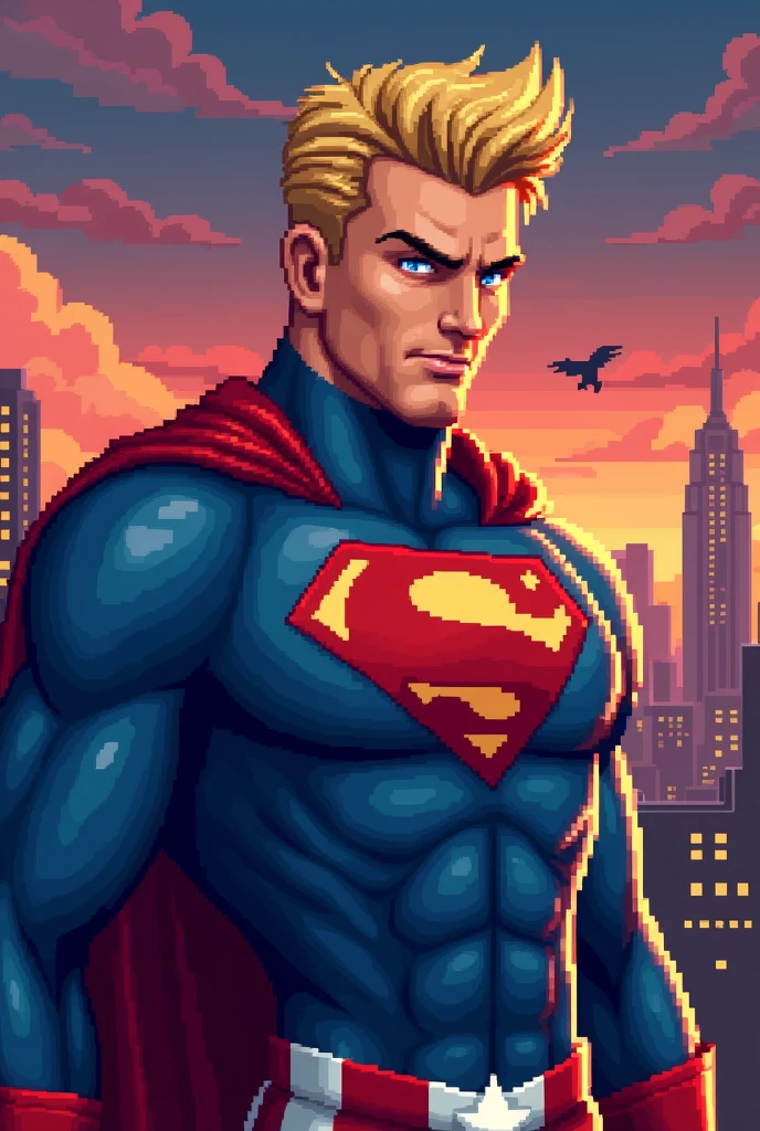 A pixel photo of the character from the TV series Homelander