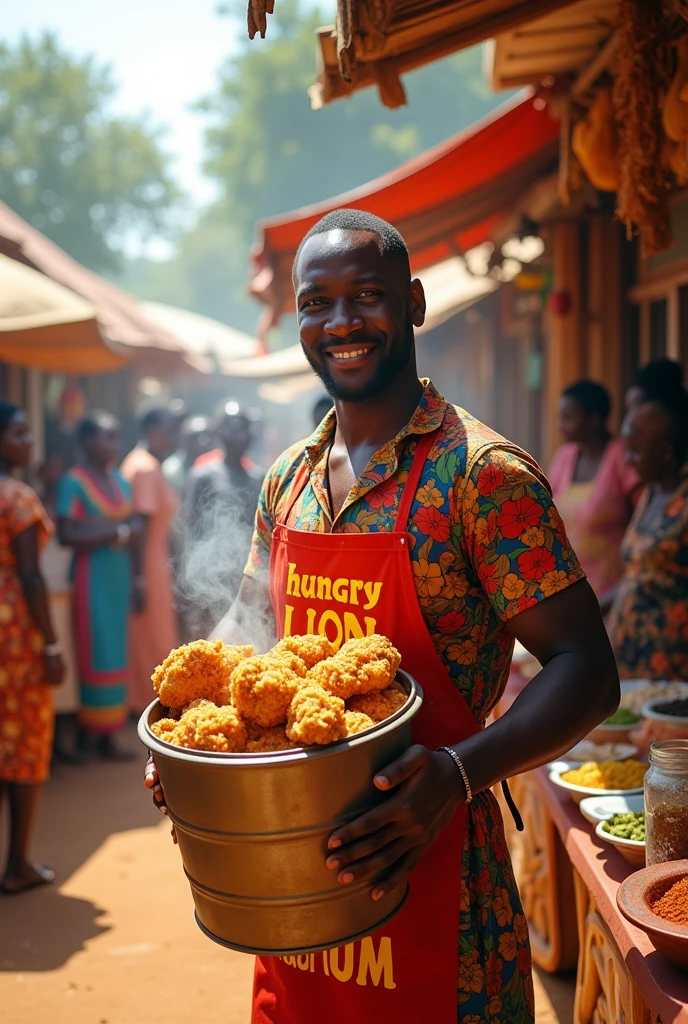 Picture of someone holding a bucket of chicken at a hungry lion store Zambia