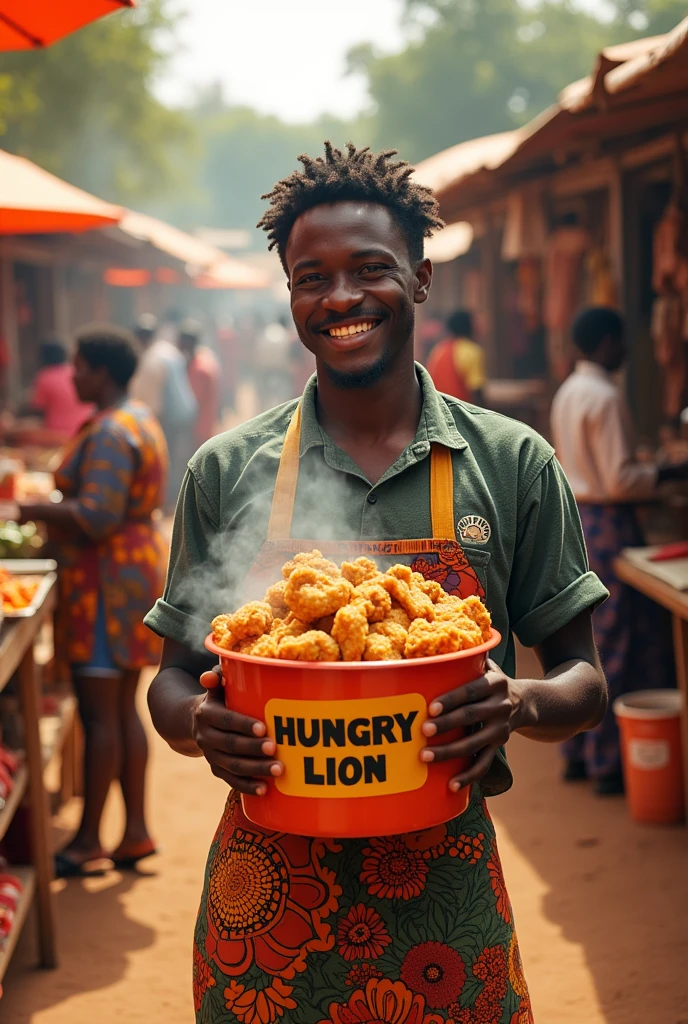 Picture of someone holding a bucket of chicken at a hungry lion store Zambia