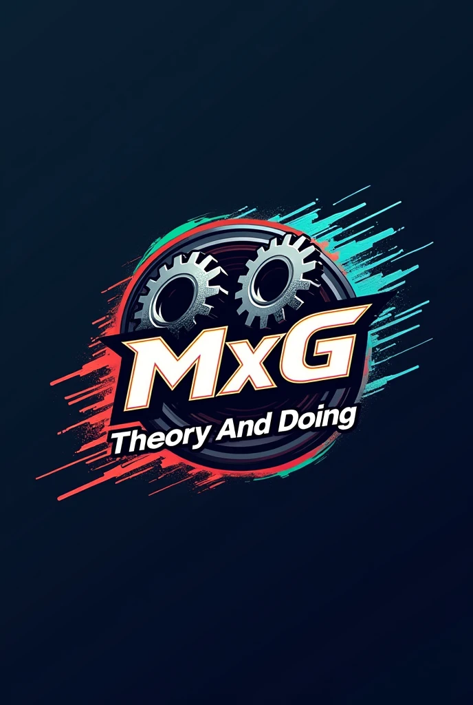 Give me logo these words MxG Theory And Doing with gear and sportked wheel