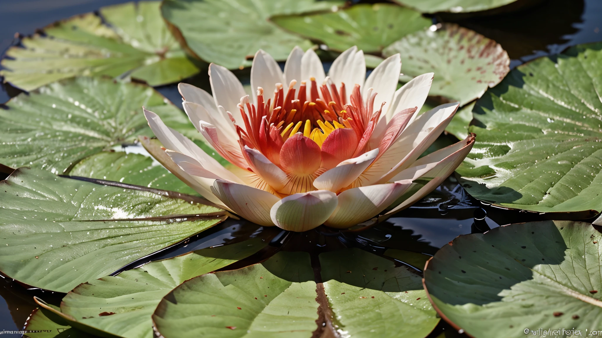 Close-up camera, Red Indian Water Lily, natural, realistic, white background
