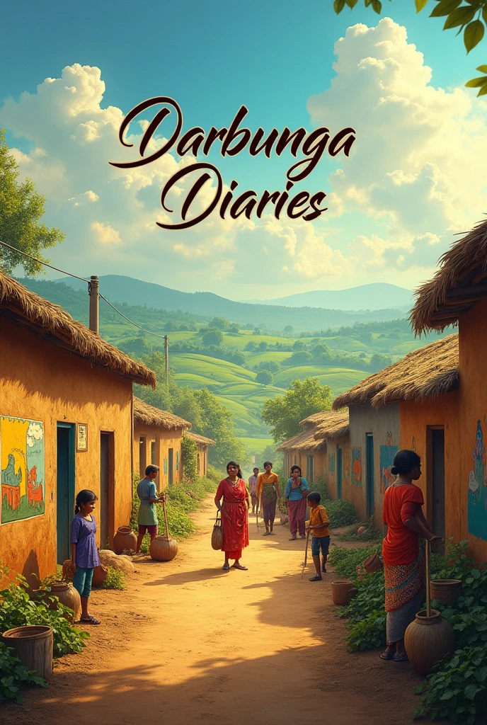 create a image of village and write Darbhanga diaries on it
