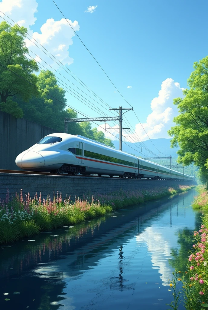 Shinkansen facing the river from the front
Embankment Riverbed