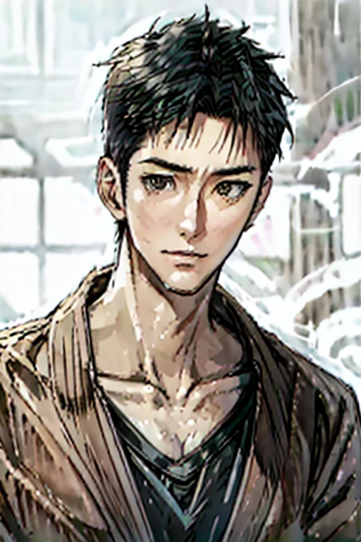 Japan man in his 60s、tall、He used to be handsome、strong-willed anime style, Illustration,