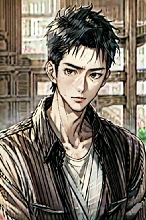 Japan man in his 60s、tall、He used to be handsome、strong-willed anime style, Illustration,