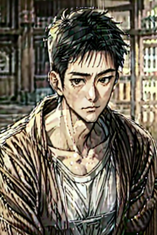 Japan man in his 60s、tall、He used to be handsome、strong-willed anime style, Illustration,