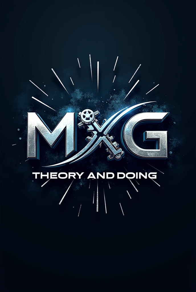 Give me logo these words MxG Theory And Doing with gear and sportked wheel