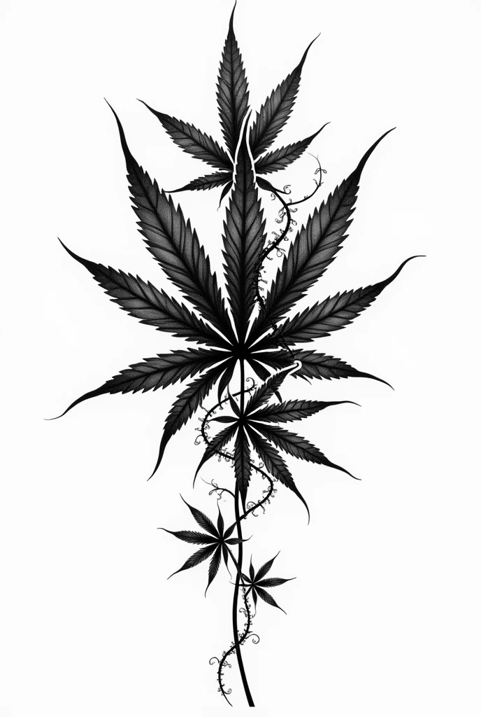 Create an detailed tattoo of 7 inches long 5 inches width ,the tattoo was related to weed  in black in without colour only black
