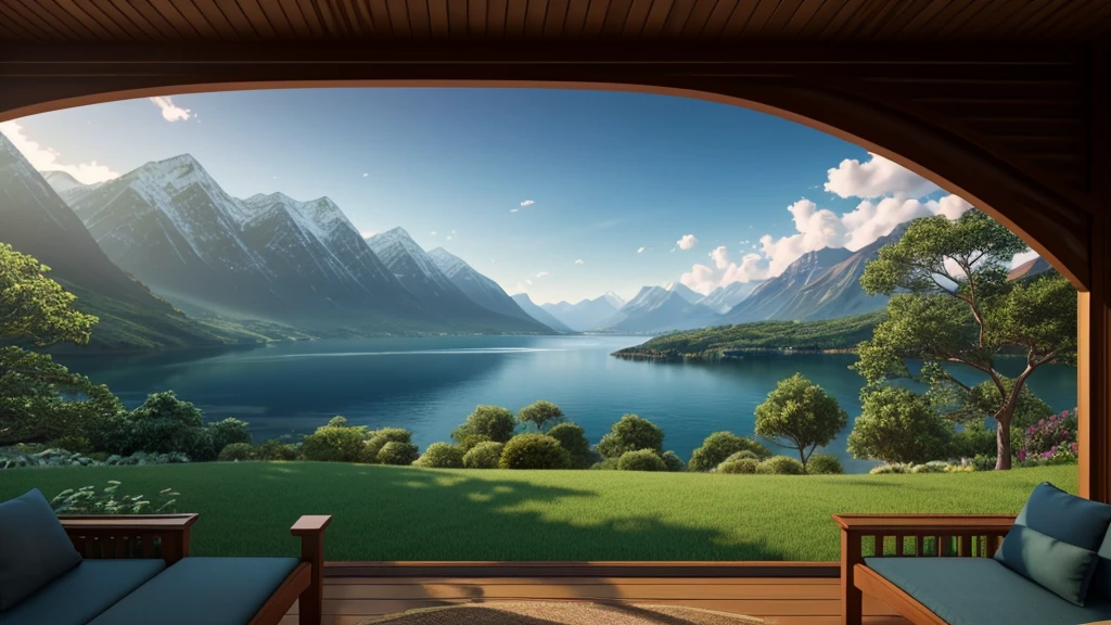 A serene place, very pleasant, beautiful, calm and beautifully landscaped. photorealistic, 8k uhd, studio quality, ultra realistic, maximum detail, large scale, postprocessing, photorealistic, photorealistic, photoshop, photography, detailed, cinematic lighting, landscape, panorama, scenery, ray tracing, cinema4d