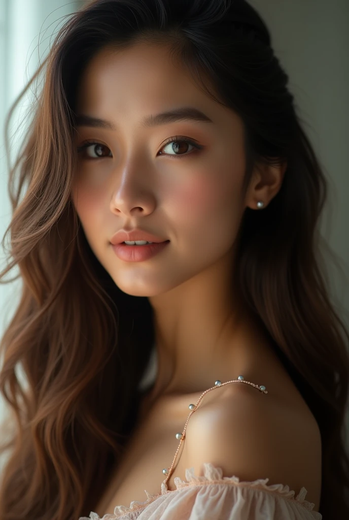 Malaysia girl . With hazel eyes. Long haired. Portrait shoot. Boleh background.  brea portrait . Site body shoot. Curve body