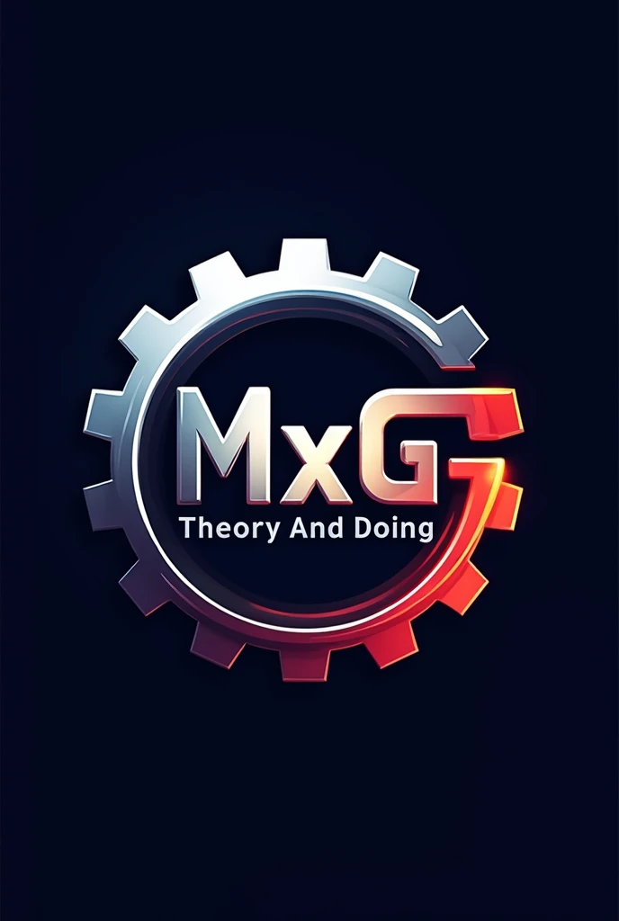 Give me logo these words MxG Theory And Doing with gear and sportked wheel