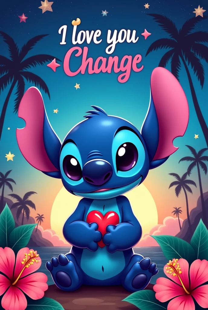 stitch with the phrase written "I love you+Change" Artgerm
