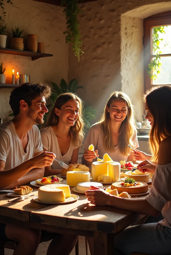 People eating cheese made with raw milk