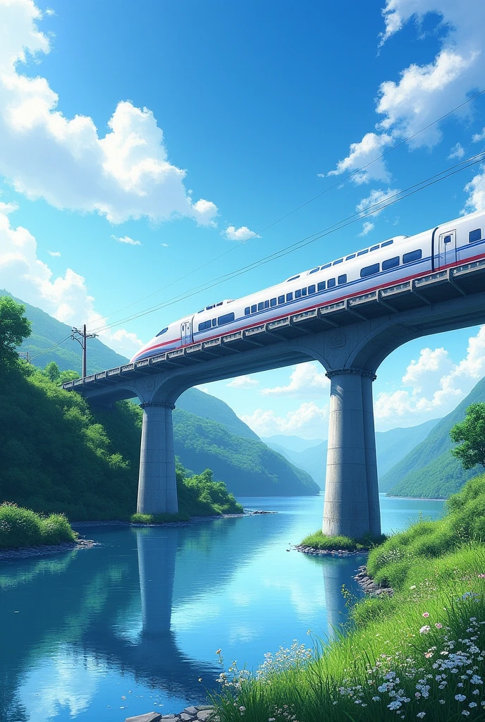Shinkansen embankment facing the river Riverbed Shinkansen on the bridge