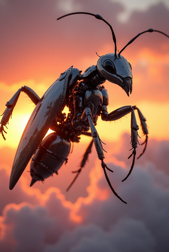 Bullet ant with Armor suit in sky background and sunset