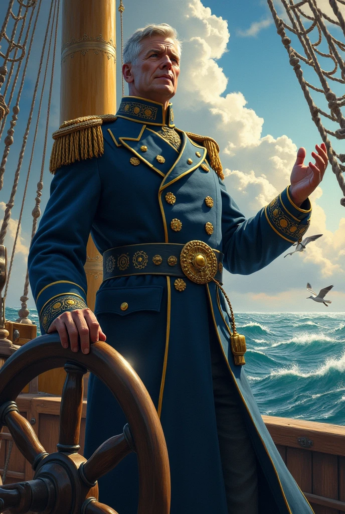 Colon at the top of the ship talking 