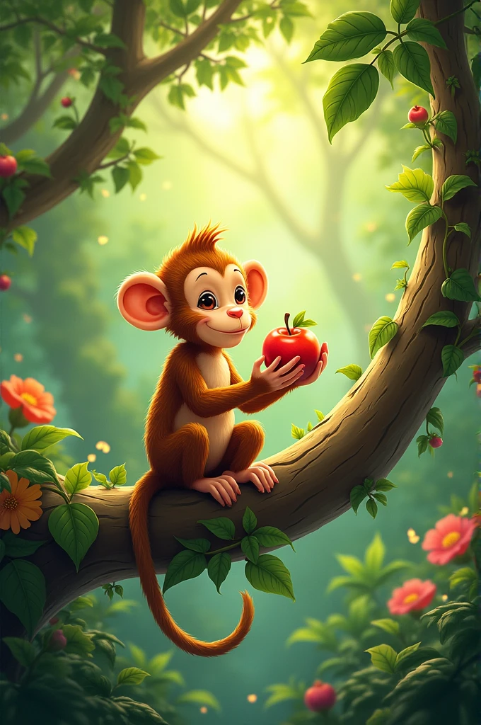 a monkey eating apple