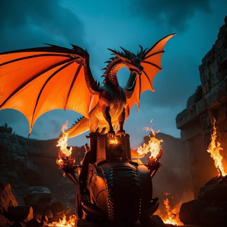 "game of Thrones" - Daenerys and her three enormous fire-breathing winged dragons , breathing fire from their mouths - in all their glory !! Daenerys rides on one of the dragons and the dragons burn the entire city with fire from their mouths.. Fire from the dragon's mouth . like a flamethrower . burning everything in its path.