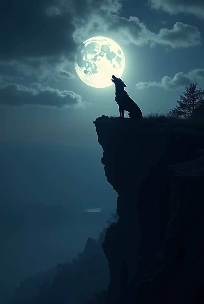 masterpiece, Highest quality、(The howl of a dog):1.2、cliff edge、moon、moon光、Dynamic Angle、