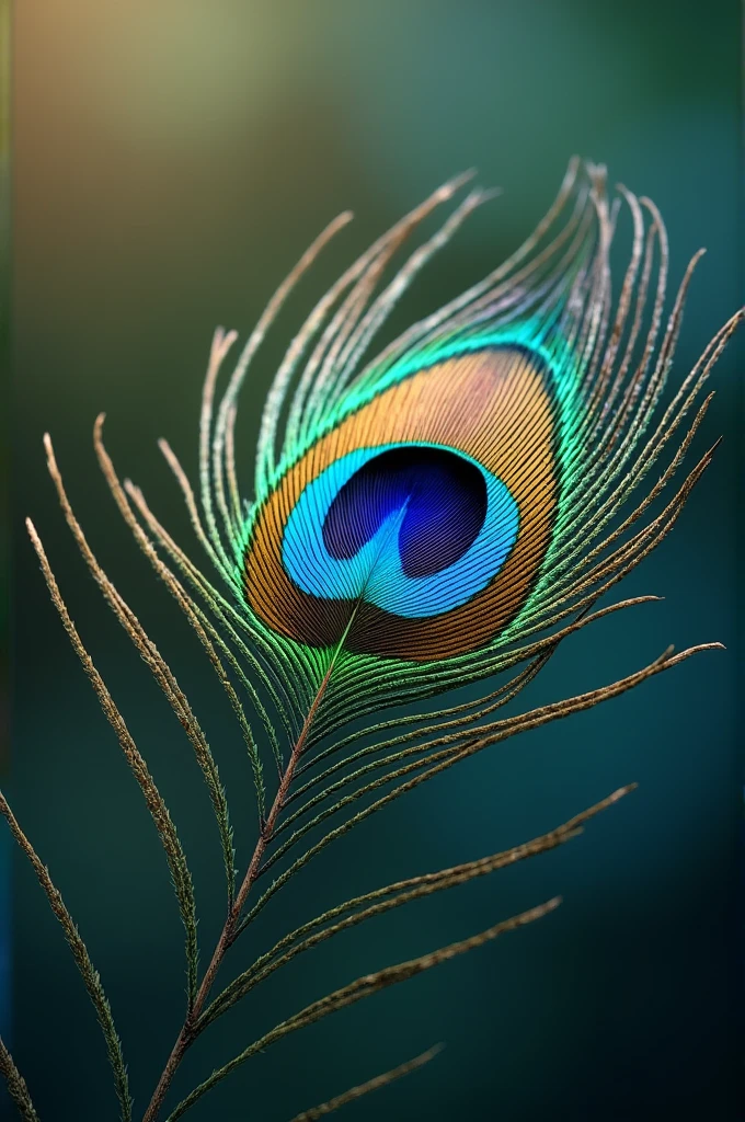 Peacock feather with blur background macro shot