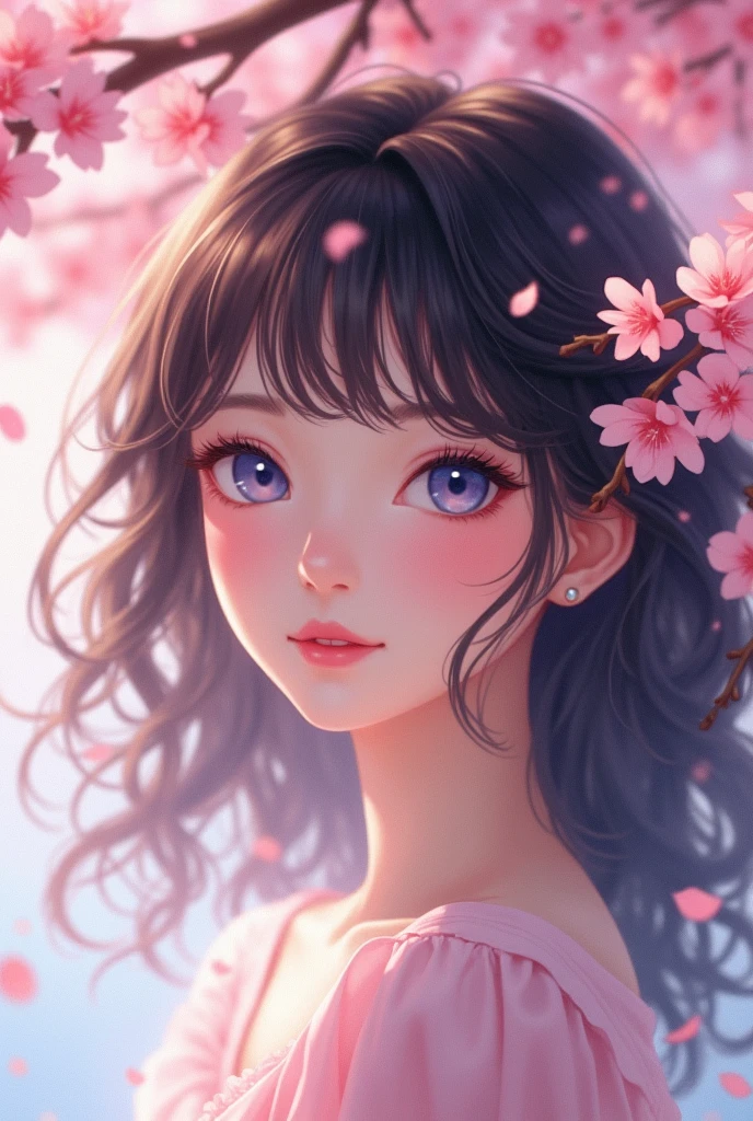 Asian with extremely fair skin, muka , curly hair with bangs and blue eyes