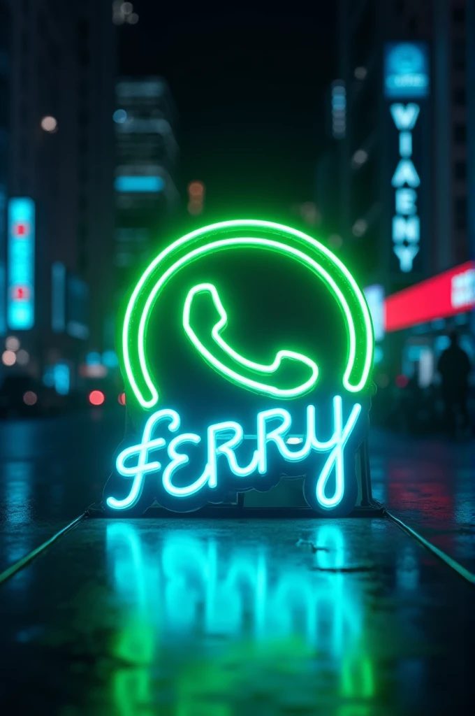 Logo whattsap,nama(FERRY) neon light realistic