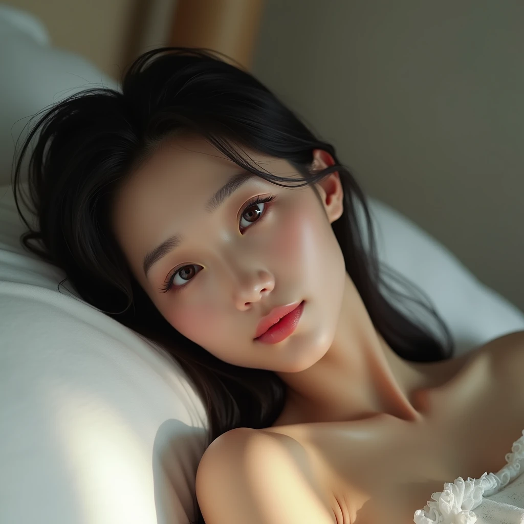 realist photo, 25 year old Japanese woman, naked, lying in bed with legs open, detailed face and body, natural lighting, High resolution, photorealist, (Best Quality,8k,High resolution,masterpiece:1.2),ultra detailed,(realist,photorealist,photo-realist:1.37),realist skin texture,Detailed eyes and lips,beautiful detailed face,long eyelashes,soft skin,natural body shape