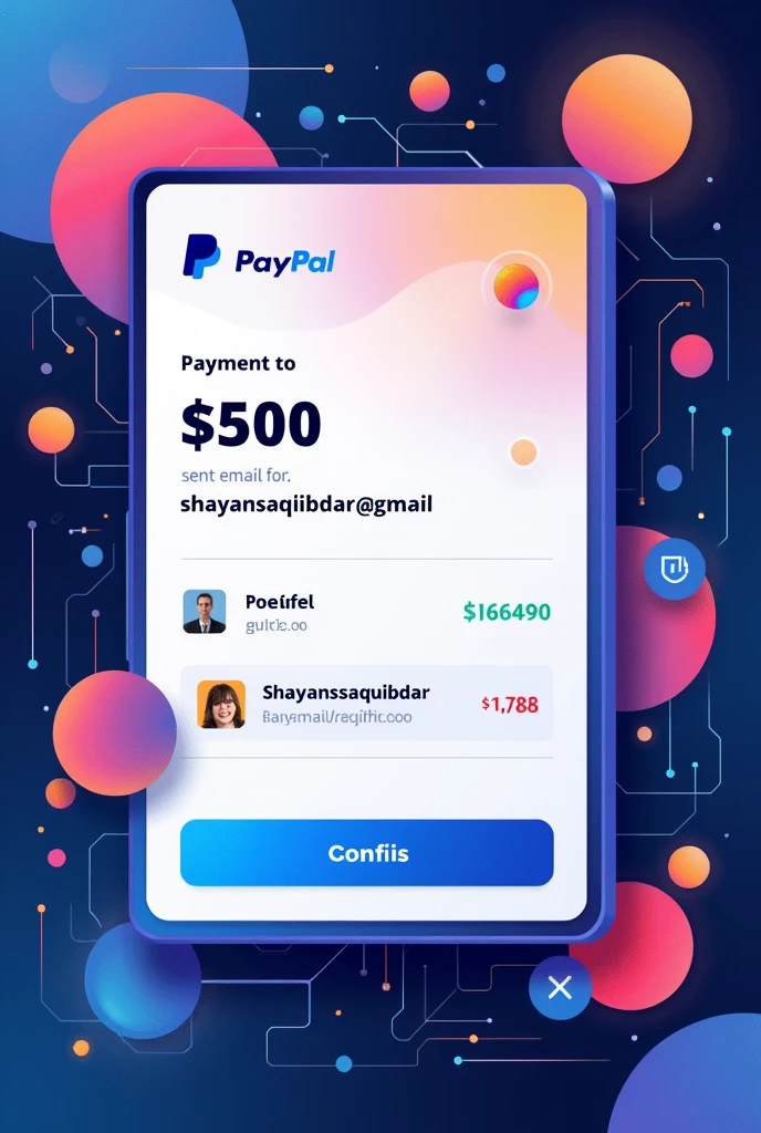 Paypal screenshot showing $500$ to shayansaqibdar@gmail.featuring