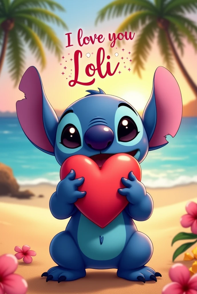stitch with a heart and the written phrase "I Love You " Artgerm