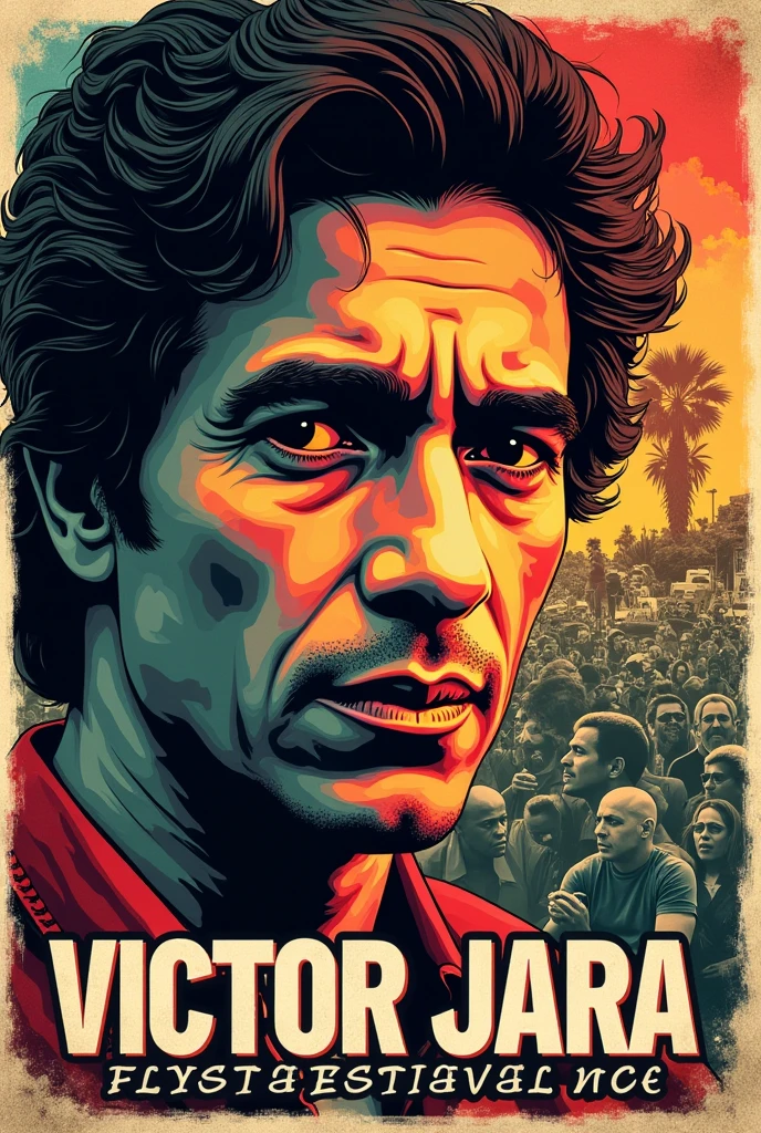 A poster about Victor Jara and the coup d'état in Chile and that says "Victor Jara Festival 2024: The Right to Live in Peace and Never Again in Chile
Author: Nadya Castillo
University of Magallanes