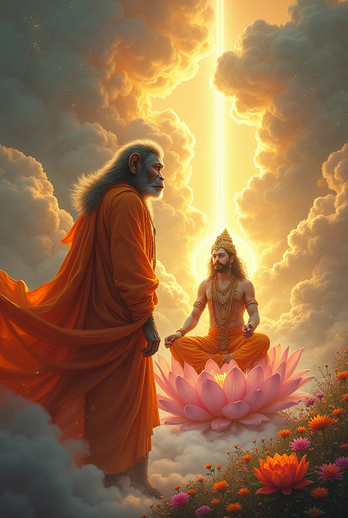 **Narad Ji’s with monkey face Anger Slowly Calming Down**
*Narad Muni’s anger slowly subsides as he listens to Lord Vishnu’s wise words.*