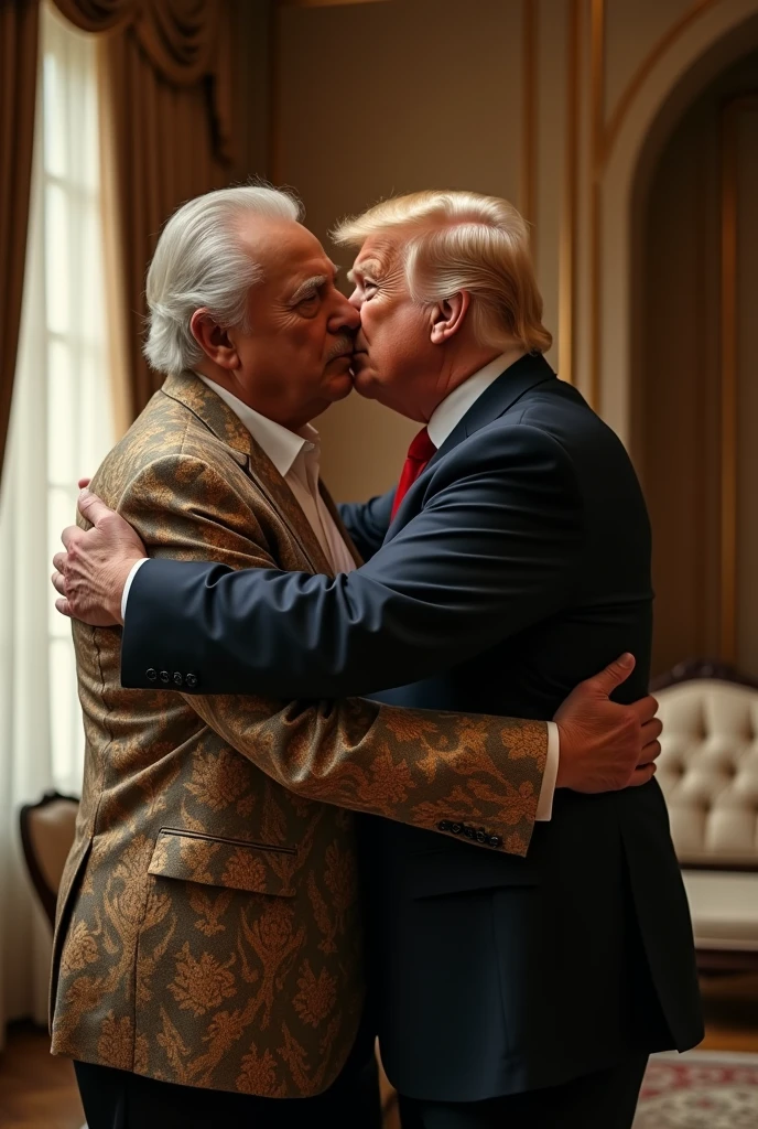 Imran Khan hugs Donald Trump as if he were his father. NO KISSES. They are father and son Imran Khan: very rich and kind old man. Wear an expensive suit Donald Trump: young man in humbler clothes but well dressed