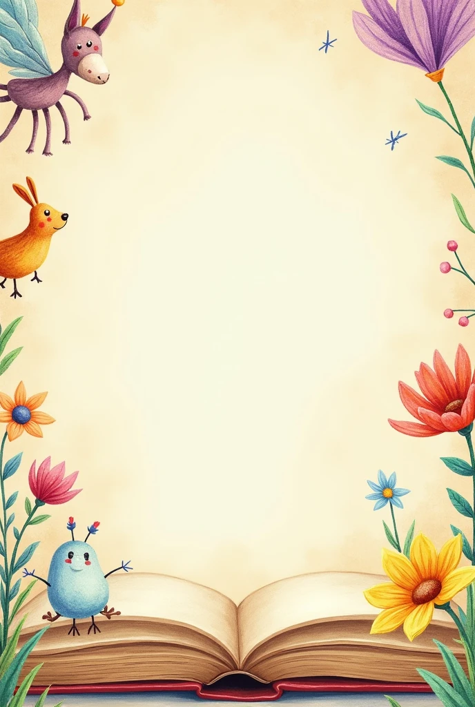 realism, book page, free space for text insertion, children's drawing on the edge