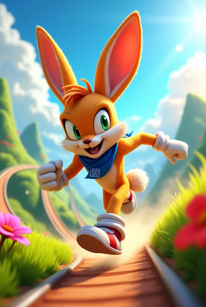 Anthropomorphic male rabbit  ,Sonic the Hedgehog style,3d