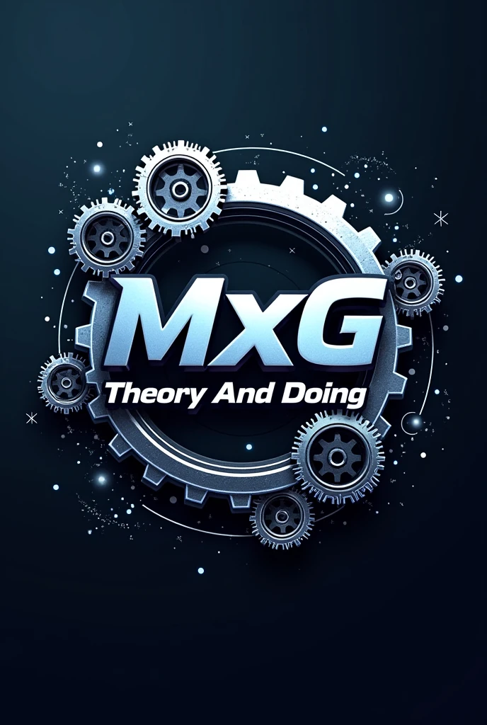 Give me logo these words MxG Theory And Doing with gear and sportked wheel physics theory have around the logo