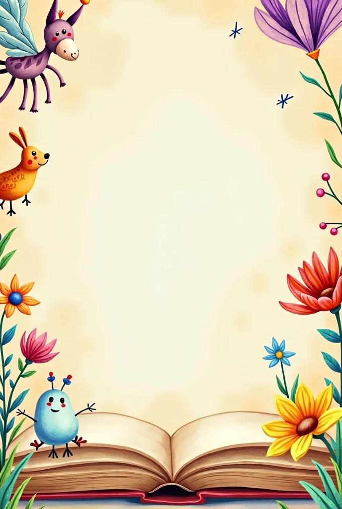 realism, book page, free space for text insertion, children's drawing on the edge