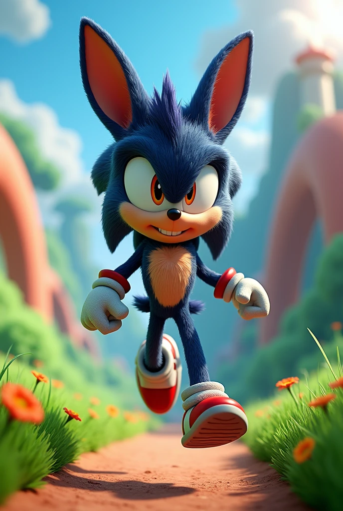 Attractive and sexy Anthropomorphic male dark rabbit  ,Sonic the Hedgehog style,3d