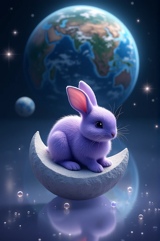 Generates images of rabbits and images based on purple.
The background has a large earth.
Create a moon with a purple rabbit reflected in it.