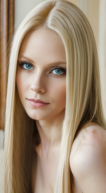 (masterpiece, best quality:1.4), portrait Solo, 50 years old, Pure blond straight hair, (long hair) (((straight hair))), Detailed hair, Blue Eyes, beautiful eyes, light on the face, pale skin, a 50 year old mysterious, dark, woman, nun, naked full body, show pussy, show tits