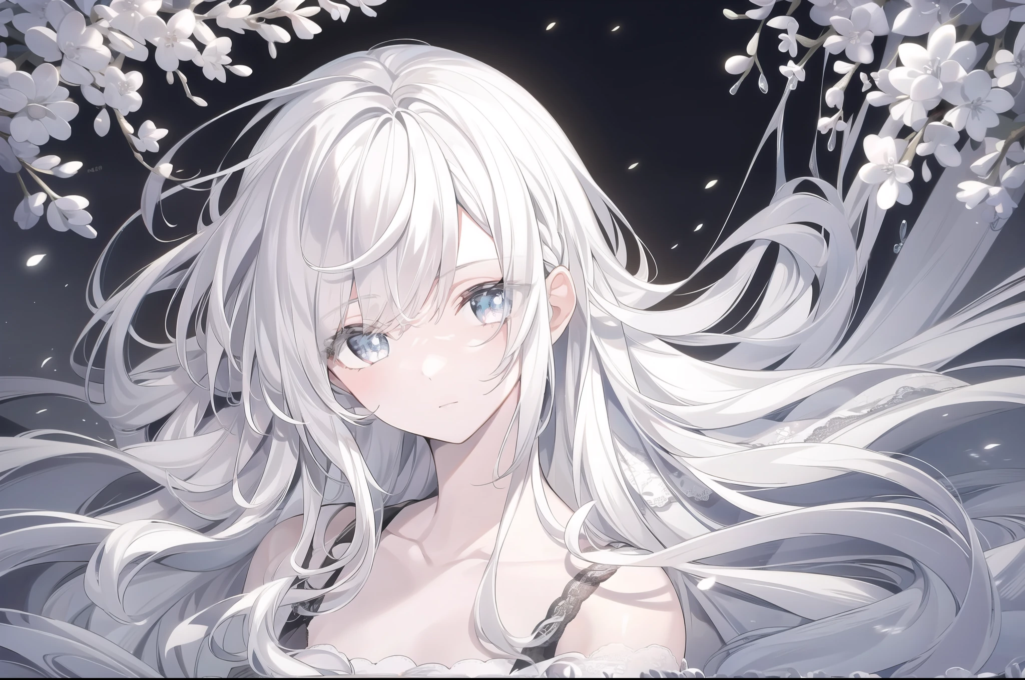((masterpiece, best quality))++, Detailed lighting+, Detailed hair+, Detail hand+ ,1 girl, Miss, Long hair, Crimson eyes, beautiful eyes, Young black and white hair,,(Beautiful black and white hair:1.5),(Beautiful and delicate eyes), high resolution+,glass tint, Reflective eyes, {{angle}} , Very detailed wallpaper, The original, Air bangs,Extremely beautiful CG,Firefly,Nature,ocean