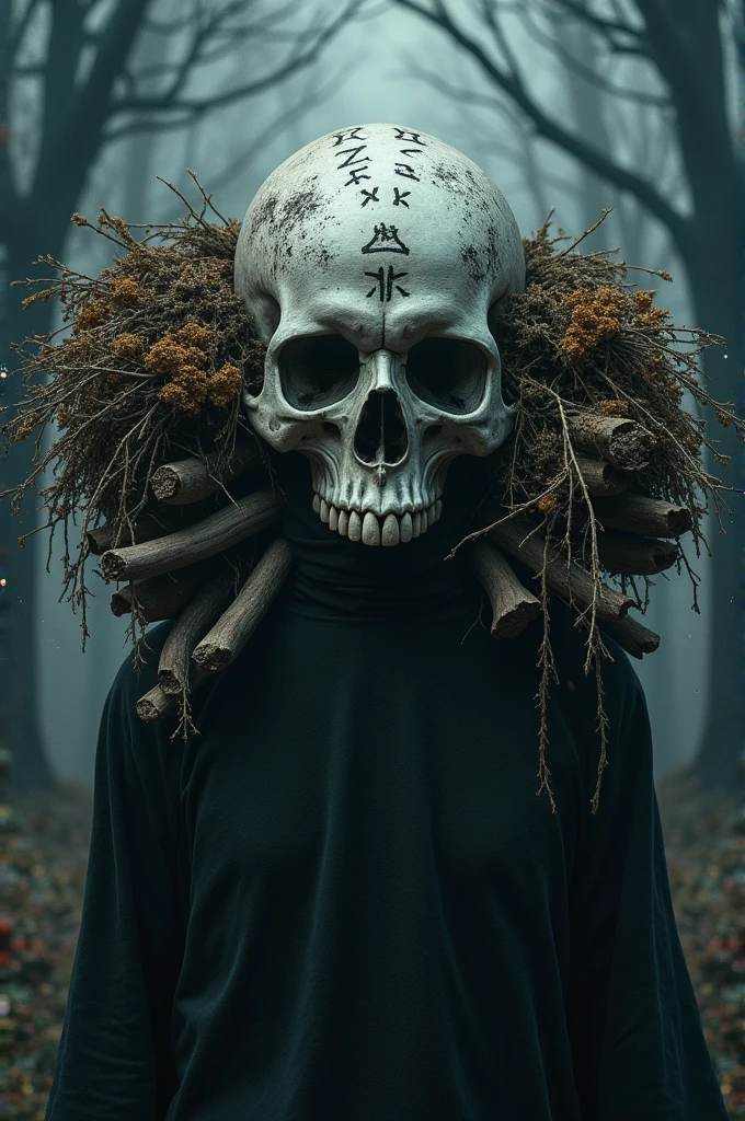 Skull carrying bundles
