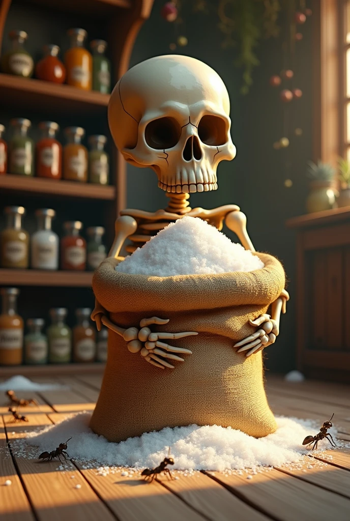 Skull carrying bags of sugar
