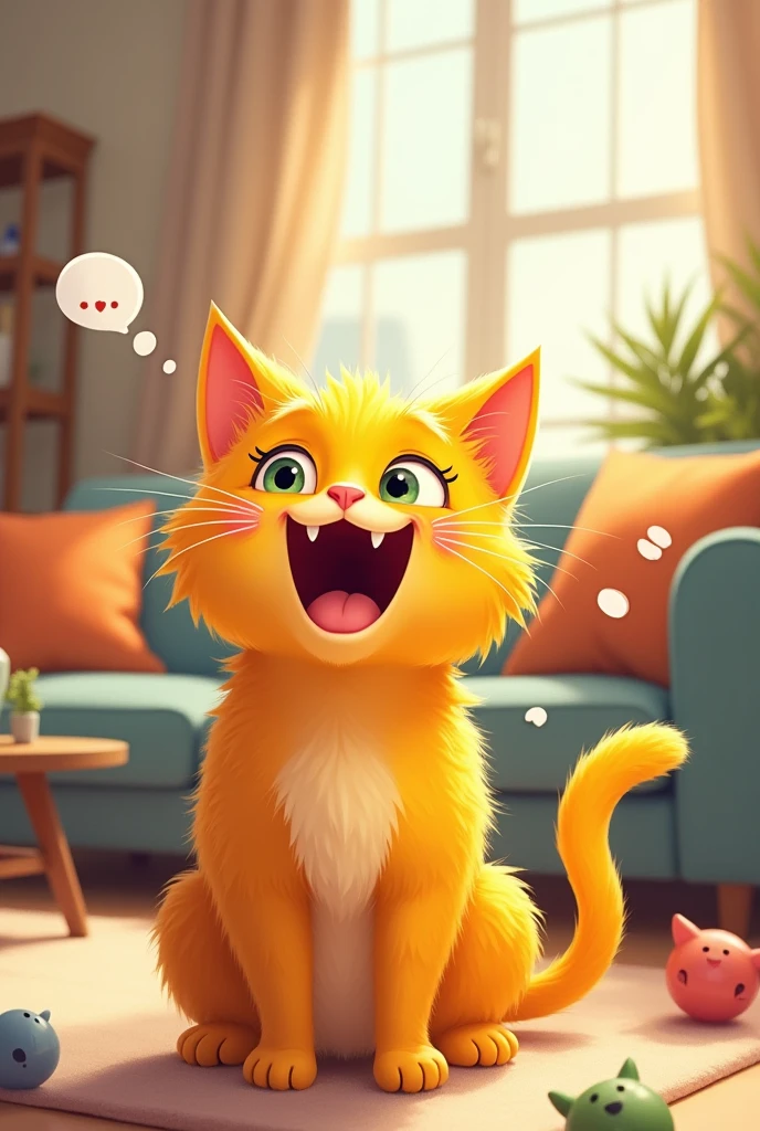 Cat picture who is talking. Body color yellow.mouth is clear. And face is highlight