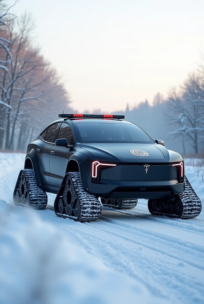 Black cop car Tesla cyber truck with tracks