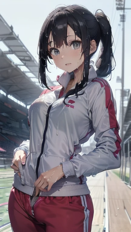 (must be follow these prompts:2.2),masterpiece,best quality,extremely detailed,(in her clothing:3.5),(in her track suit clothing:3.6),(adorable expression:2.6),(usual face:2.6),(childish face:2.4),(displayed one girl on single picture:2.6),(Black hair ponytail:2.1),(A bright high school girl with a youthful air, practicing in a somewhat unfashionable tracksuit.:2.4),(The high school girl is a highly anticipated athlete.:2.3),(The high school girl has a very lovely impression, but she's wearing her jersey jacket and pants with a little bit of semen still soaked in them, and she's wearing them until they're completely dry and crispy.:1.4),(The tracksuit pants worn by the high school girl have a bulge around the pubic mound.:1.9),(The sweatpants of the high school girl she's wearing seem a little damp around her pubic area.:1.7),(The lower half of the high school girl's body, clad in her jersey, was covered in slimy secretions that had been produced during her multiple sexual orgasms.:1.3),(The female high school student was wearing a jersey that had been ejaculated into a long time ago, and the semen that had soaked into it had turned amber in color.々Stands out in:1.6),(libidonous tumultus are happened on her mind:1.7),(The crotch area of the high school girl's jersey smells bad because of sweat and love juice.:1.8),(The high school girl has a very cute face and is very .:2.6),(Lewd love juices are dripping down the inner thighs of the high school girl's tracksuit pants.:1.9),(The breasts of the high school girl covered by her jersey are bulging out due to her strong lust.:2.8),(men's elected twangers were inserted her to the depth:2.3),(A high school girl with a round, stinky crotch:2.3),(she was already stroked up to the depth intervaginal sensuous spot:1.8),(notably buldged up her inner labia majora:2.9),(A young, shy moan:1.5),(having big breasts in her clothing:2.8),(A high school girl with an innocent impression practicing in a club activity:2.3),(The high school girl is short but has a slightly plump body.:2.1),(The crotch area of his tracksuit pants has become discolored due to love juice soaking in.:2.1),(The high school girl let her love juices drip from her pussy, hidden under her pants.:2.1),(The high school girl's tracksuit pants, which tightly hug her plump thighs, are smelly and damp.:2.0),(The high school girl endures the sloppy mess by keeping her tracksuit pants on.:2.1),(A high school girl who always holds her crotch over her pants:2.1),(A moan filled with childish embarrassment:1.5),(The breasts and nipples of the high school girl covered by her jersey are bulging with lust.:2.6),(The high school girl is practicing seriously.:2.5),(The high school girl's legs are short and thick.:2.2),(she looks like japanese idol:2.3),(The high school girl's jersey is made of a durable material that will never tear.:3.3),(Her breasts are completely hidden under her jersey:2.9),(she looks like a ta:2.0),(All of this happened to the high school girl herself, not anyone else.:3.5),(Make sure to depict the face:5.3),(Calm expression:4.3),(Innocent face:3),(The film depicts just one high school girl.:3.3),(The only characters are the high school girls.:4.2),(Portrait Style:5)
